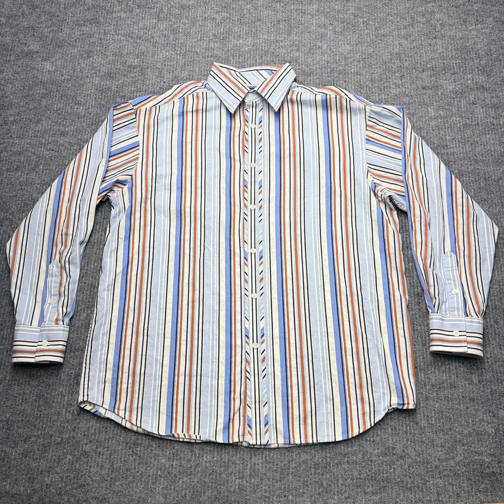 Sean John Mens XL Y2K Striped Button Up Shirt Blue Orange Hip Hop 100% Cotton